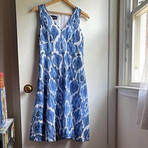 Jones New York Blue and White Ikat Midi Dress